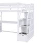 Twin Size Loft Bed with Desk and Shelves  Two Built-in Drawers  Storage Staircase White