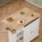 44 Inch Kitchen Island Cart with Solid Wood Top, Wine Storage, Spice Rack, Towel Rack, Wine Glass Holder White & Oak