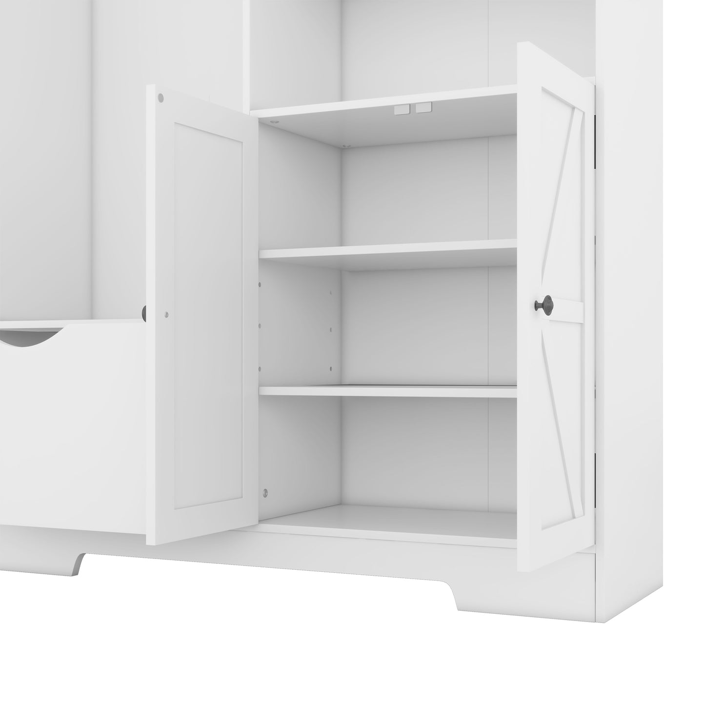 Multi-functional Hall Tree with Storage Shelves Drawers Cabinet Elegant Hallway Shoe Cabinet with Bench Modern Coat Rack White