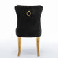 Solid wood velvet cushion chair, gold-plated stainless steel chair leg nail head decoration 2-piece set in black and gold