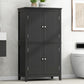 Bathroom floor storage cabinet, bathroom storage cabinet, 4-door independent cabinet, adjustable shelf, adaptive shelf, black