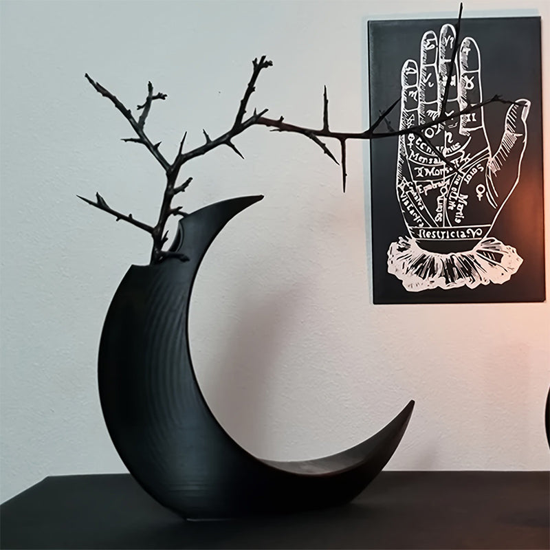 3D-Printed Gothic Moon Vase, Unique Home Decor for Dried and Artificial Flowers, Perfect Gift Idea