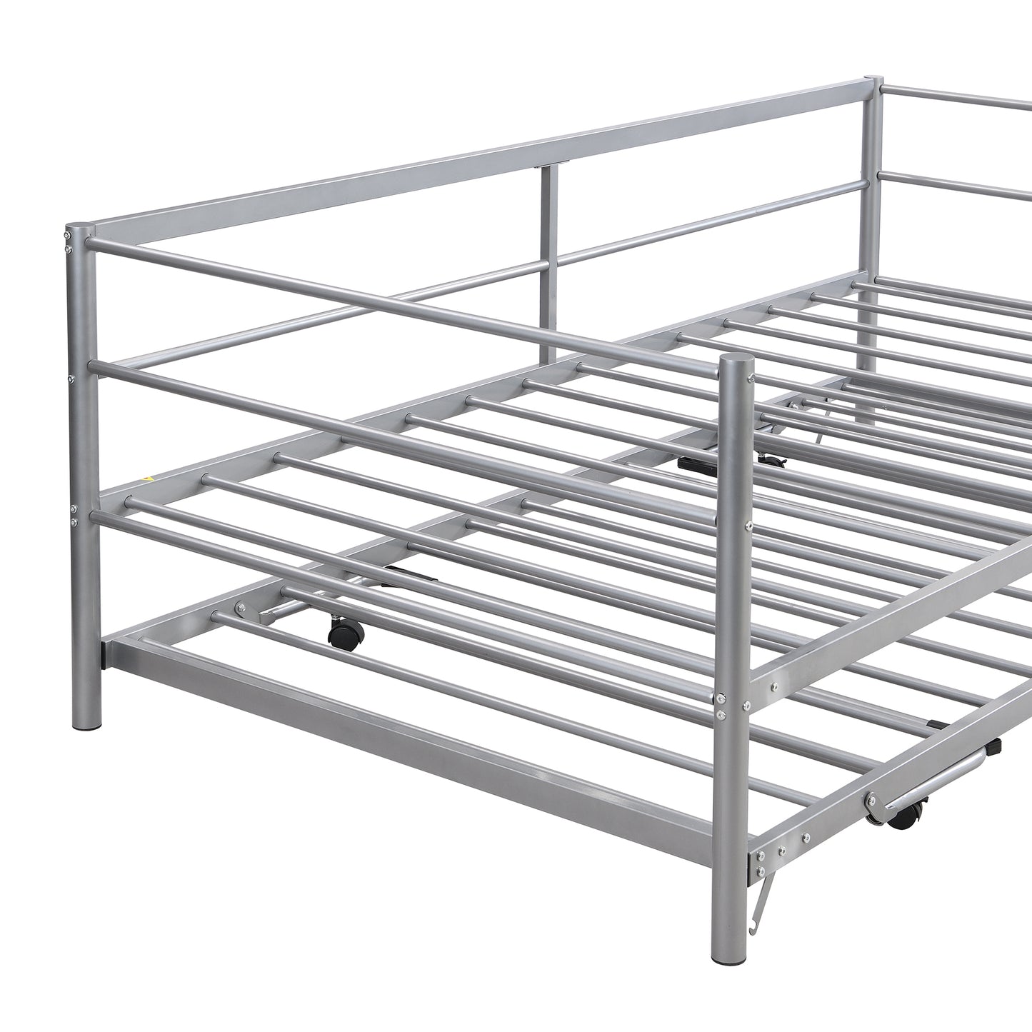 Twin Size Metal Daybed with Adjustable Trundle  Pop Up Trundle  Silver