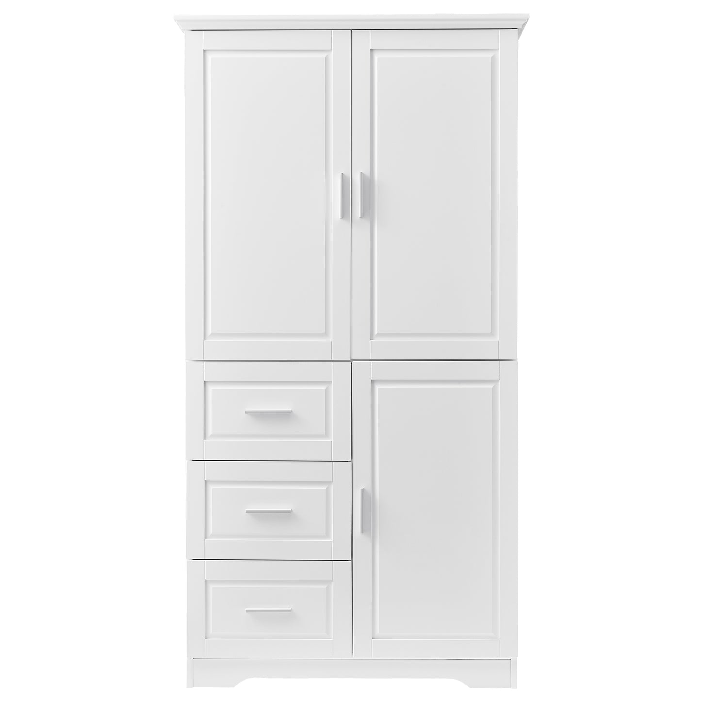 Tall and Wide Storage Cabinet with Doors, Three Drawers for Bathrooms and Offices, White Finish