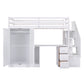 Twin Size Loft Bed with Wardrobe and Staircase, Desk and Storage Drawers and Cabinet in 1  White