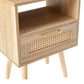 Rattan End table with drawer and solid wood legs Modern nightstand side table for living room natural