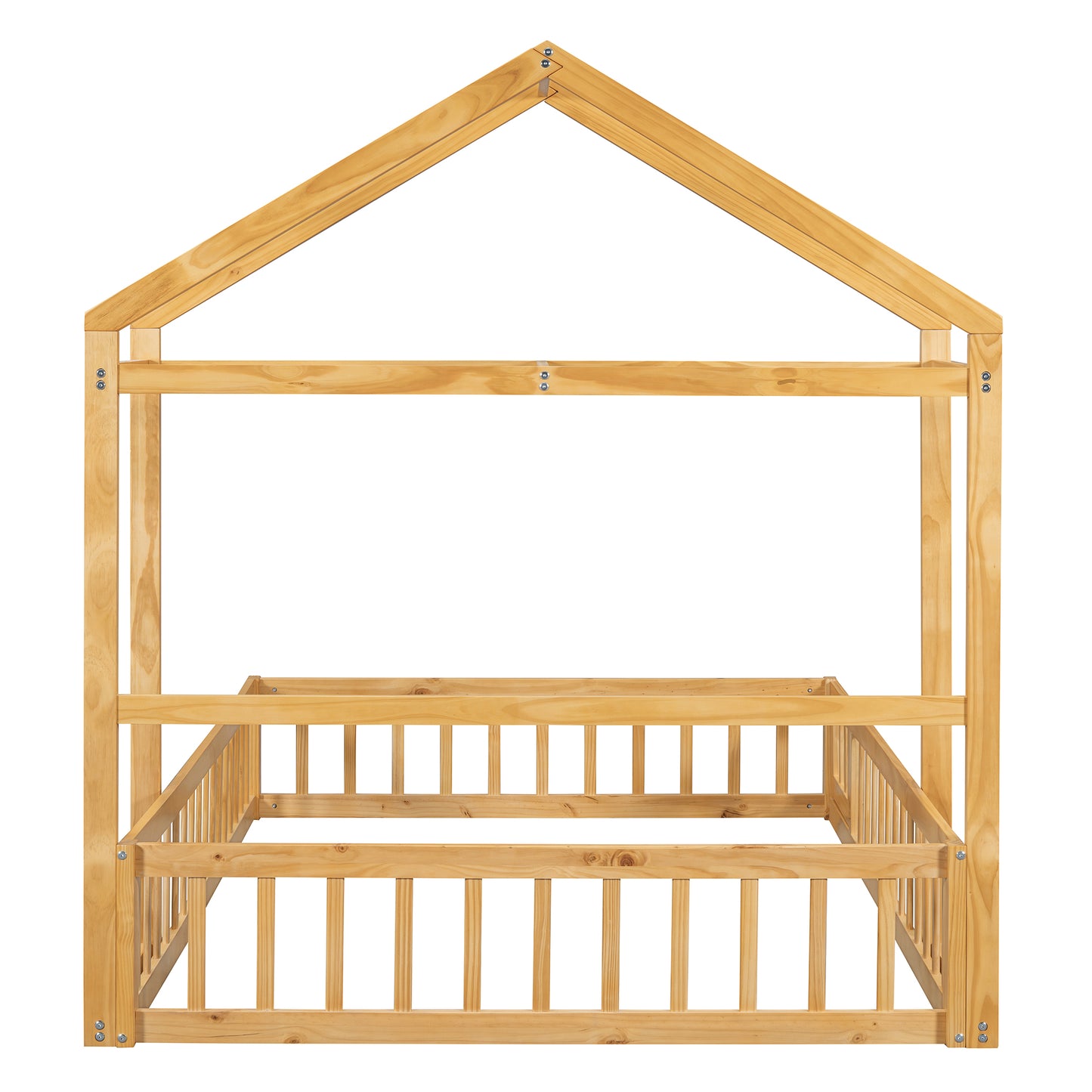 Wooden Full Size Children's Bed with Detachable Headboard and Integrated Clothes Drying Rack, Natural