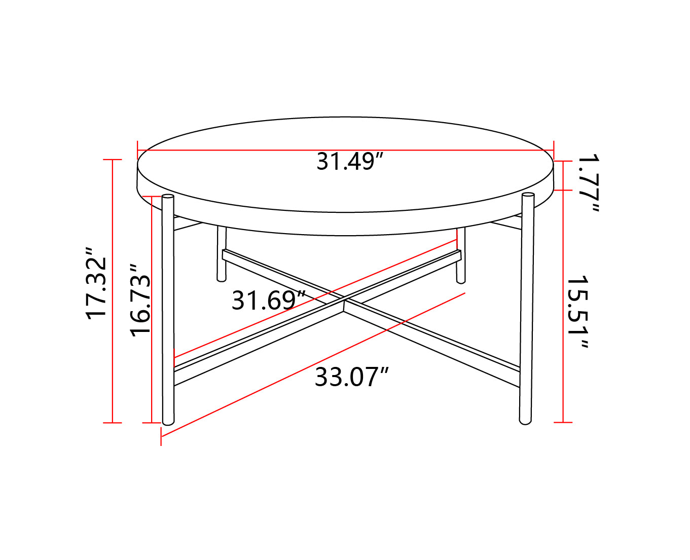 Modern Thread Design Round Coffee Table, MDF Tabletop with Cross-Leg Metal Base, Set of 2