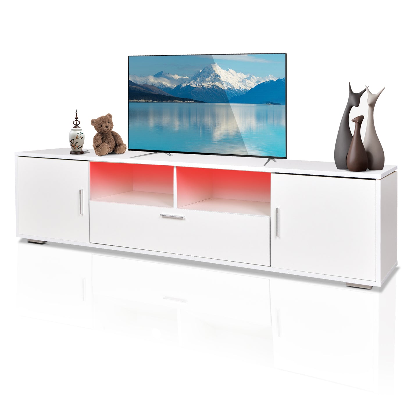 Modern TV stand with LED Lights Entertainment Center TV cabinet with Storage for Up to 75 inch