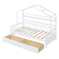 Wooden Twin Size House Bed with 2 Drawers Kids Bed with Storage Shelf White