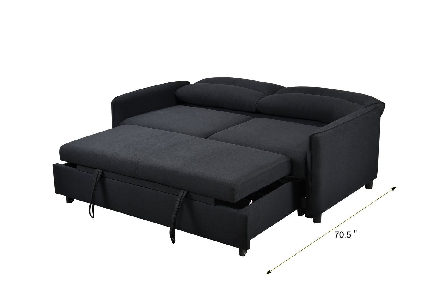 Sofá cama convertible 3 en 1, moderno sofá de dos plazas de tela con cama extraíble, perfecto para espacios pequeños, color negro