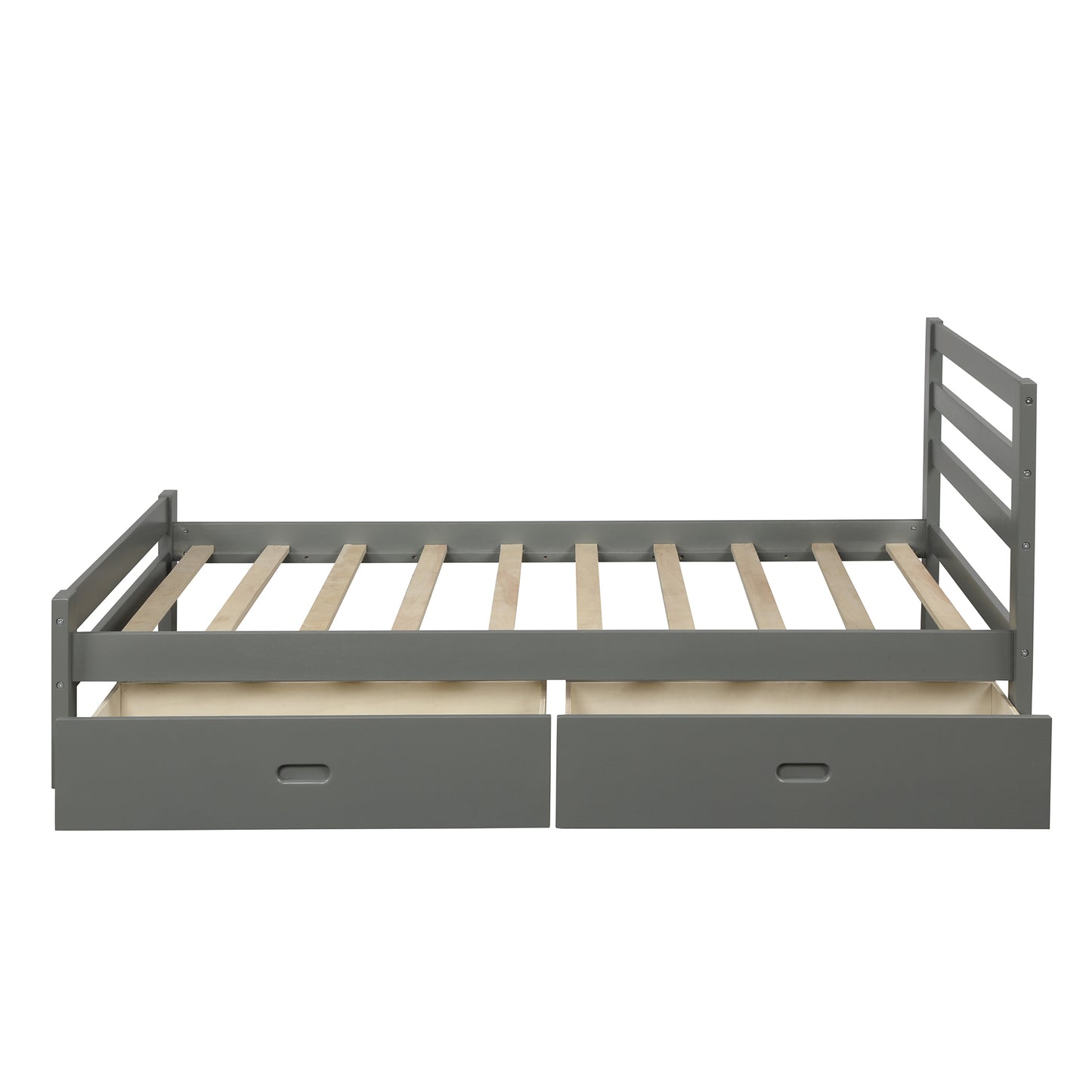 Wood platform bed with two drawers  twin (gray)