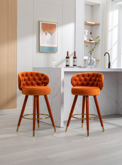 COOLMORE Counter Height Bar Stools, Set of 2 with Solid Wood Legs and 360-Degree Swivel, Black Finish