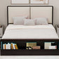 Queen Size Platform Bed Frame with Upholstery Headboard and Bookshelf in Footboard and LED Light Strips, Espresso