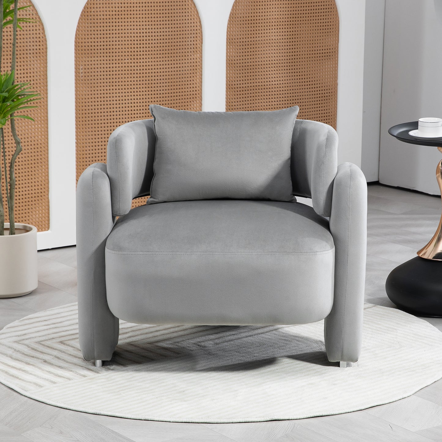 Modern Velvet Lounge Chair with Pillows, Comfortable Single Sofa for Living Rooms and Bedrooms, Grey