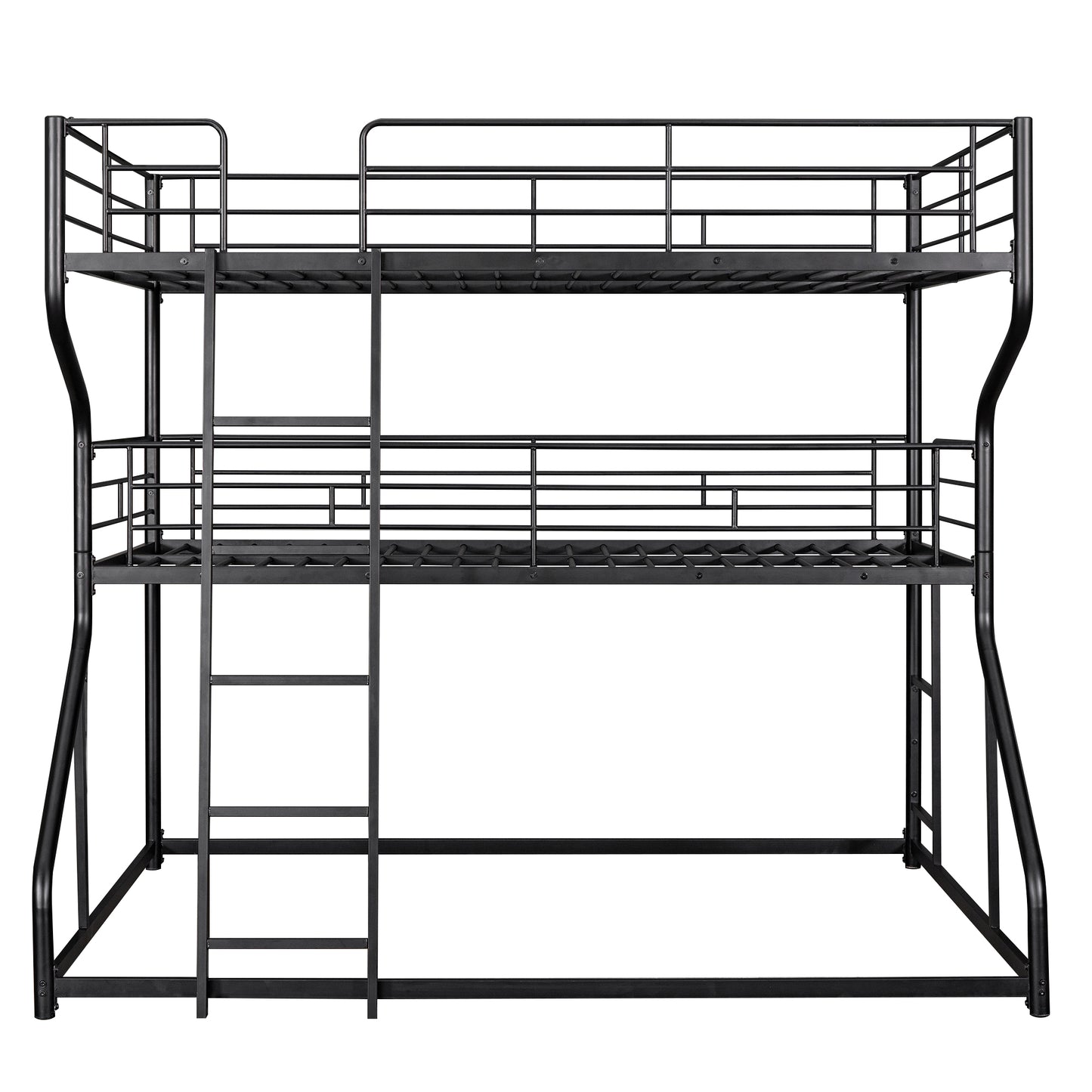 Full XL over Twin XL over Queen Size Triple Bunk Bed with Long and Short Ladder,Black