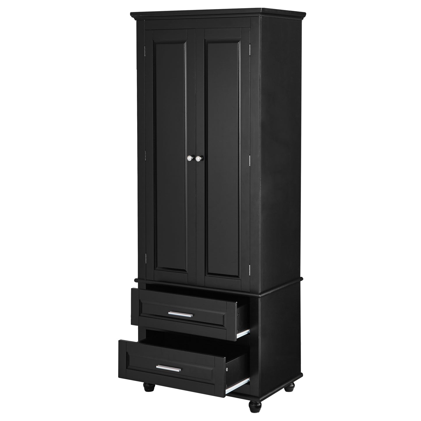 Tall Storage Cabinet with Two Drawers, Perfect for Bathrooms and Offices, Black Finish