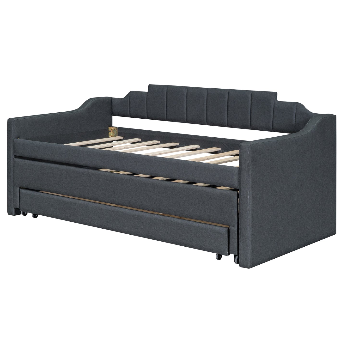 Twin Size Upholstered Daybed with Trundle and Three Drawers Grey