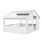 Wood Full Size House Bed with Roof, Window and Guardrail White