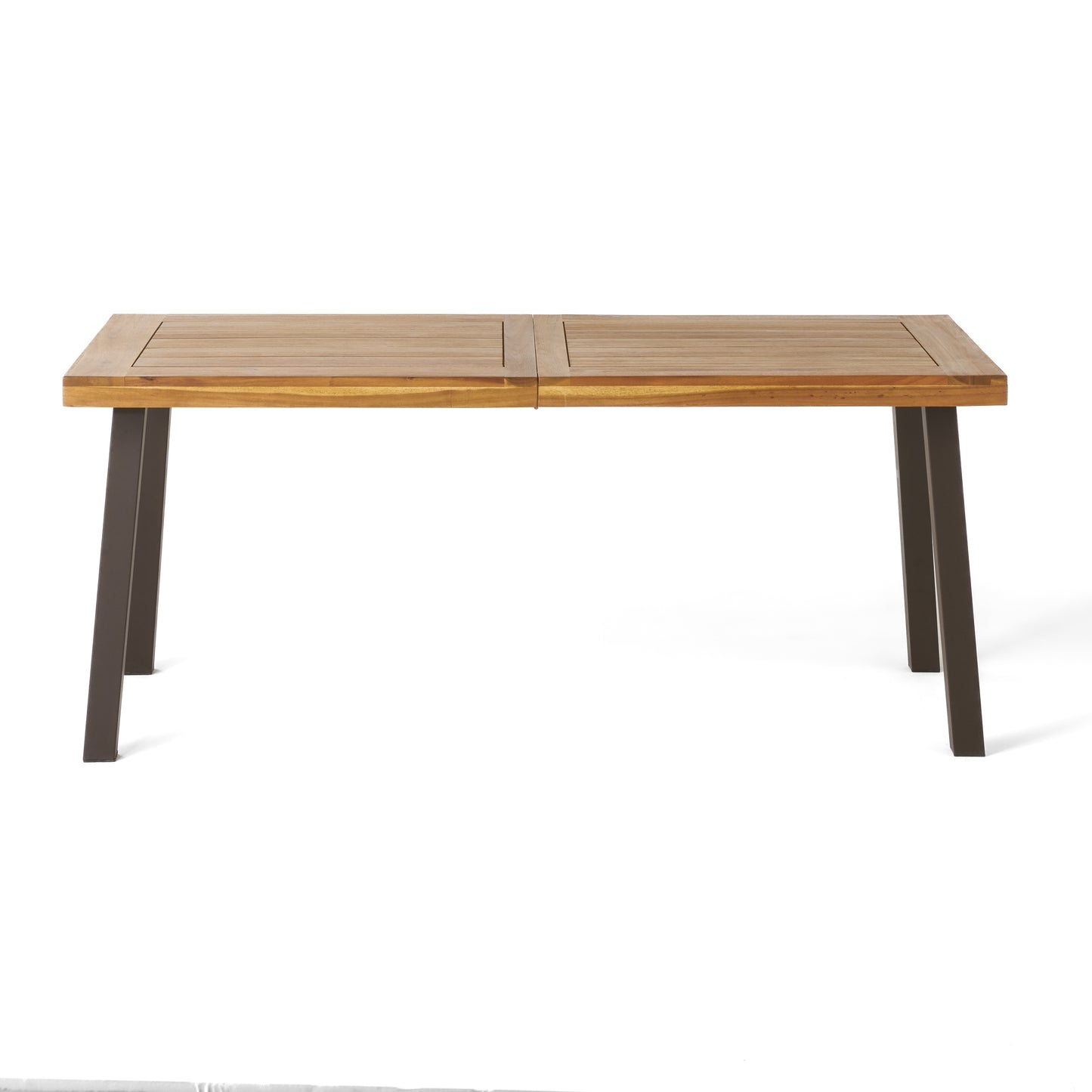 Della Acacia Wood Dining Table with Natural Stain and Rustic Metal Legs, Brown and Grey Finish