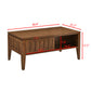 Medieval Modern Flute Coffee Table with Sliding Door Storage and Solid Wood Legs, Vintage Farmhouse Design