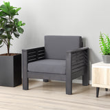 Outdoor Acacia Wood Club Chairs with Cushions, Dark Gray Finish, Perfect for Patios