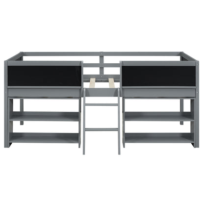 Twin Loft Bed with Shelves and Chalkboard Gray