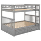 Full over Full Bunk Bed with Drawers, Convertible Beds  Gray