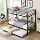 Twin bunk bed frame with trailer, metal bunk bed with sturdy guardrail and side ladder, can be divided into two beds, black