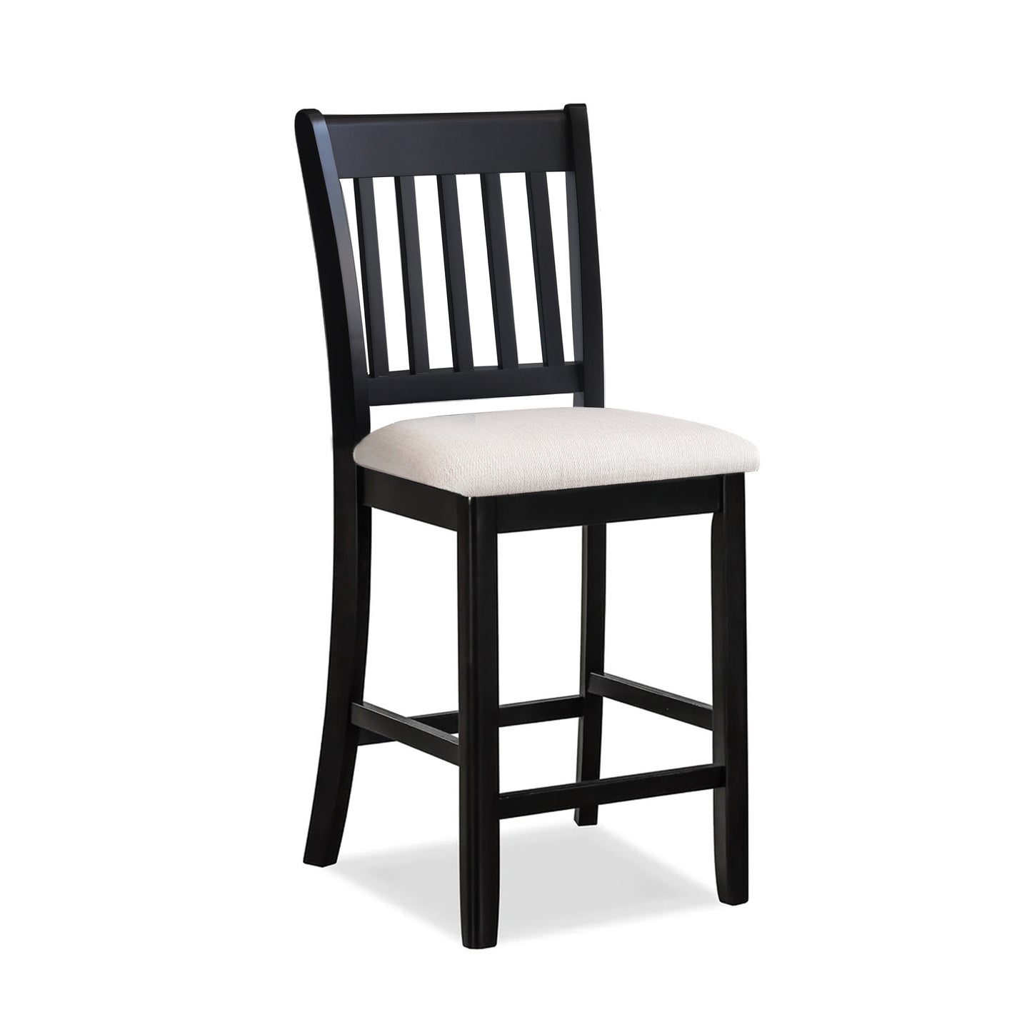 Casual Seating Black Finish Chairs, Set of 2 Rubberwood Transitional Slatted Back Dining Room Counter Chairs