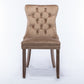 High-end Tufted Solid Wood Contemporary Velvet Upholstered Dining Chair with Wood Legs Nailhead Trim 2-Pcs Set Khaki