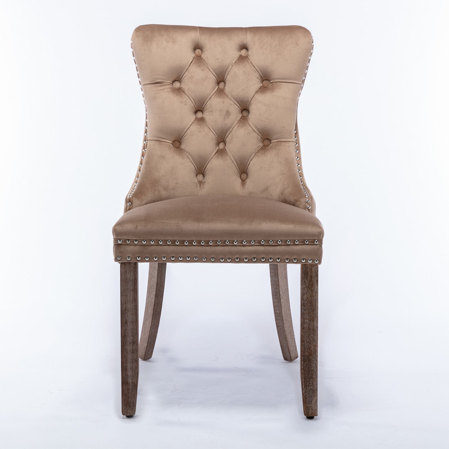 High-end Tufted Solid Wood Contemporary Velvet Upholstered Dining Chair with Wood Legs Nailhead Trim 2-Pcs Set Khaki