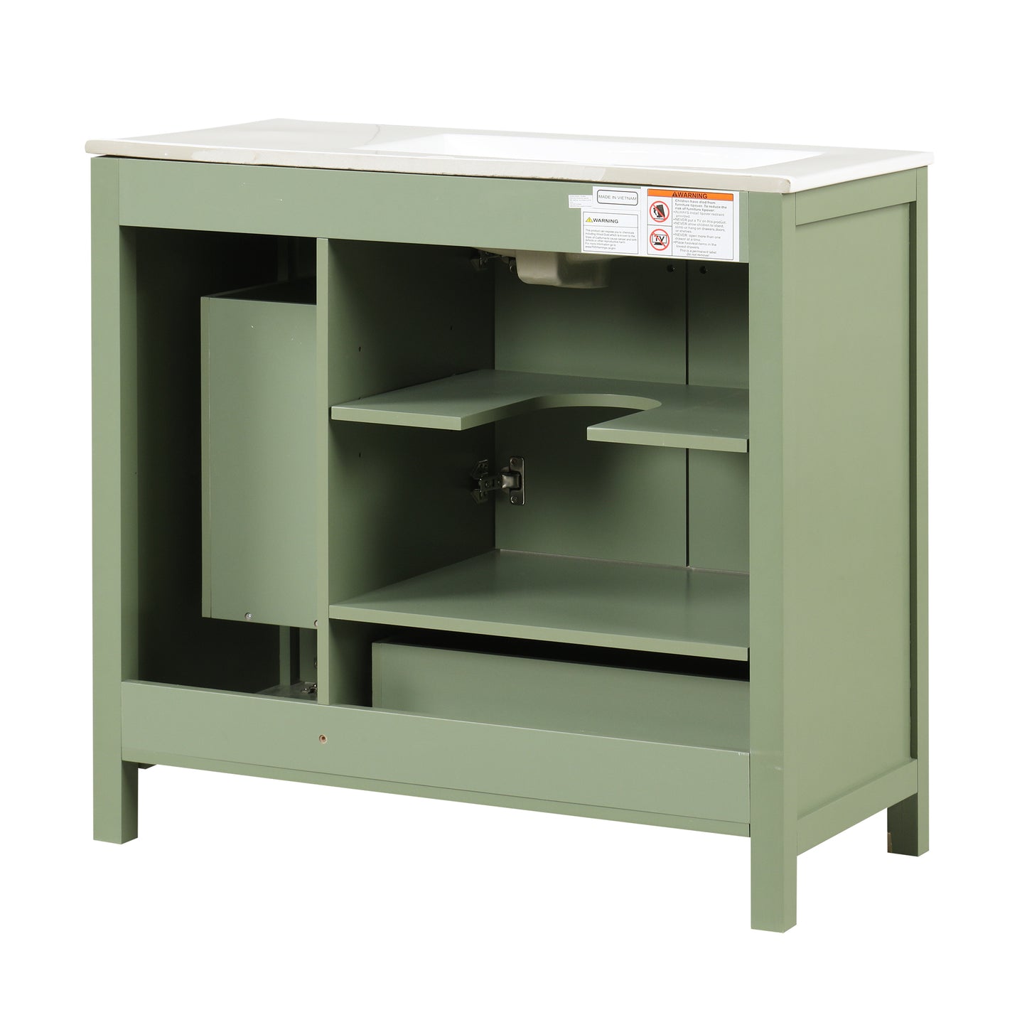 36" Bathroom Vanity with Sink, Double Door Cabinet, Large Drawer, and Flip Drawer, Green Finish