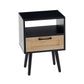 Rattan End table with drawer and solid wood legs Modern nightstand side table for living room black