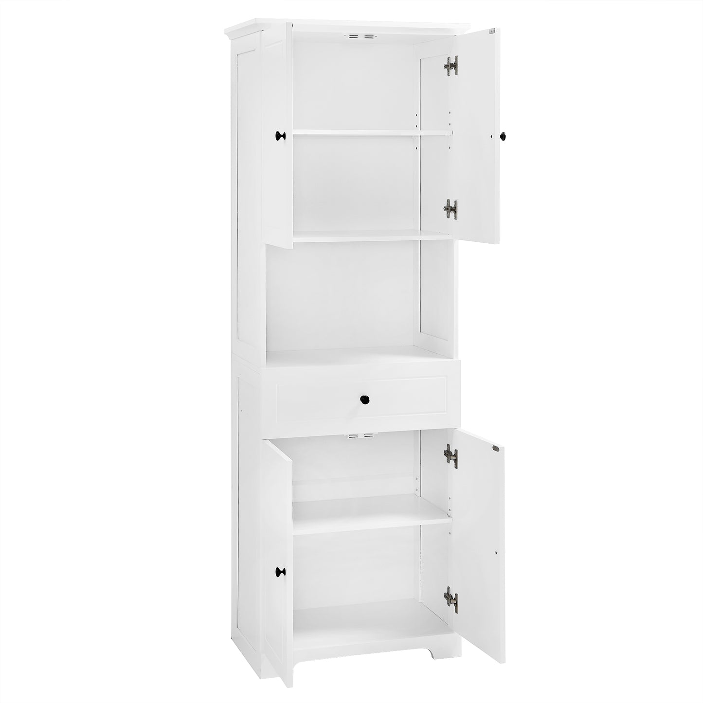 Tall Bathroom Cabinet with Four Doors, Large Storage Space Open Shelve, Upper Storage Cabinet, Whit