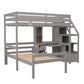 Twin Size Loft Bed with a Stand-alone Bed, Storage Staircase, Desk, Shelves and Drawers, Gray