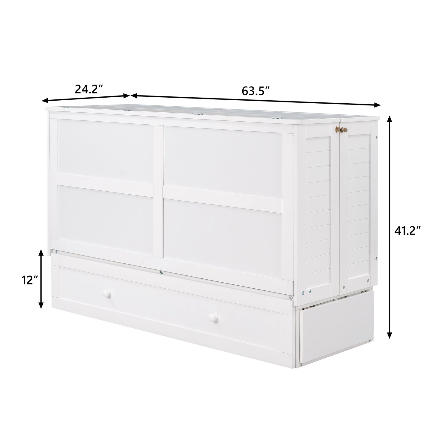 Queen Size Mobile Murphy Bed with Drawer and Little Shelves on Each Side White