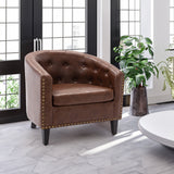 PU Leather Tufted Barrel ChairTub Chair for Living Room Bedroom Club Chairs