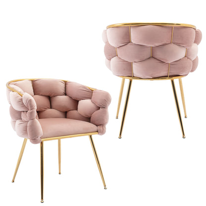 Sillón individual de terciopelo de lujo, diseño moderno para el ocio, para dormitorios y mesas de manicura, juego de 2 en color rosa