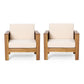 Outdoor Acacia Wood Club Chairs with Cushions, Teak+Beige