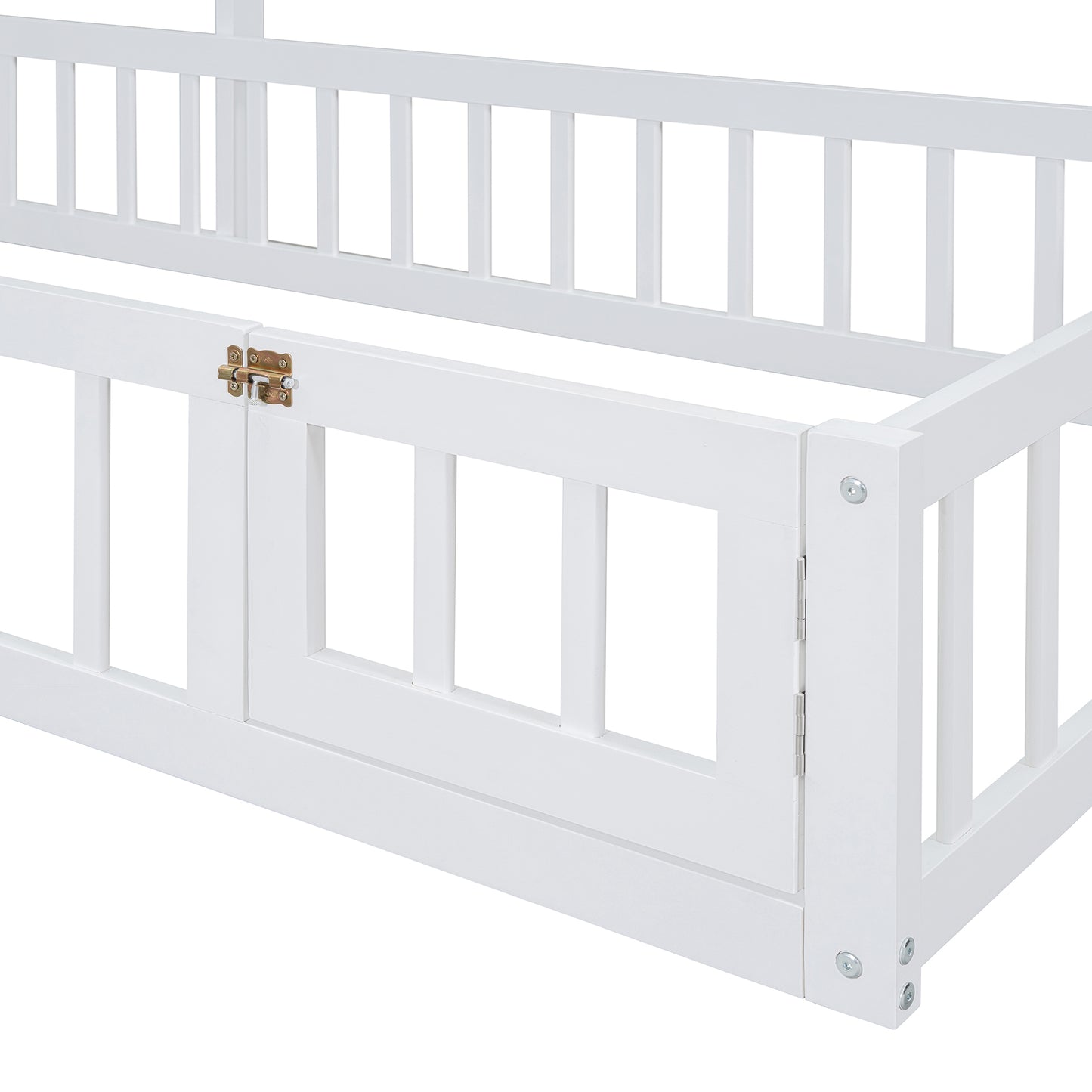 Wooden Twin Size Children's Bed with Detachable Headboard and Integrated Clothes Drying Rack, White