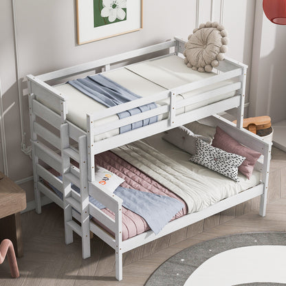 Wood Twin over Full Bunk Bed with Ladder White