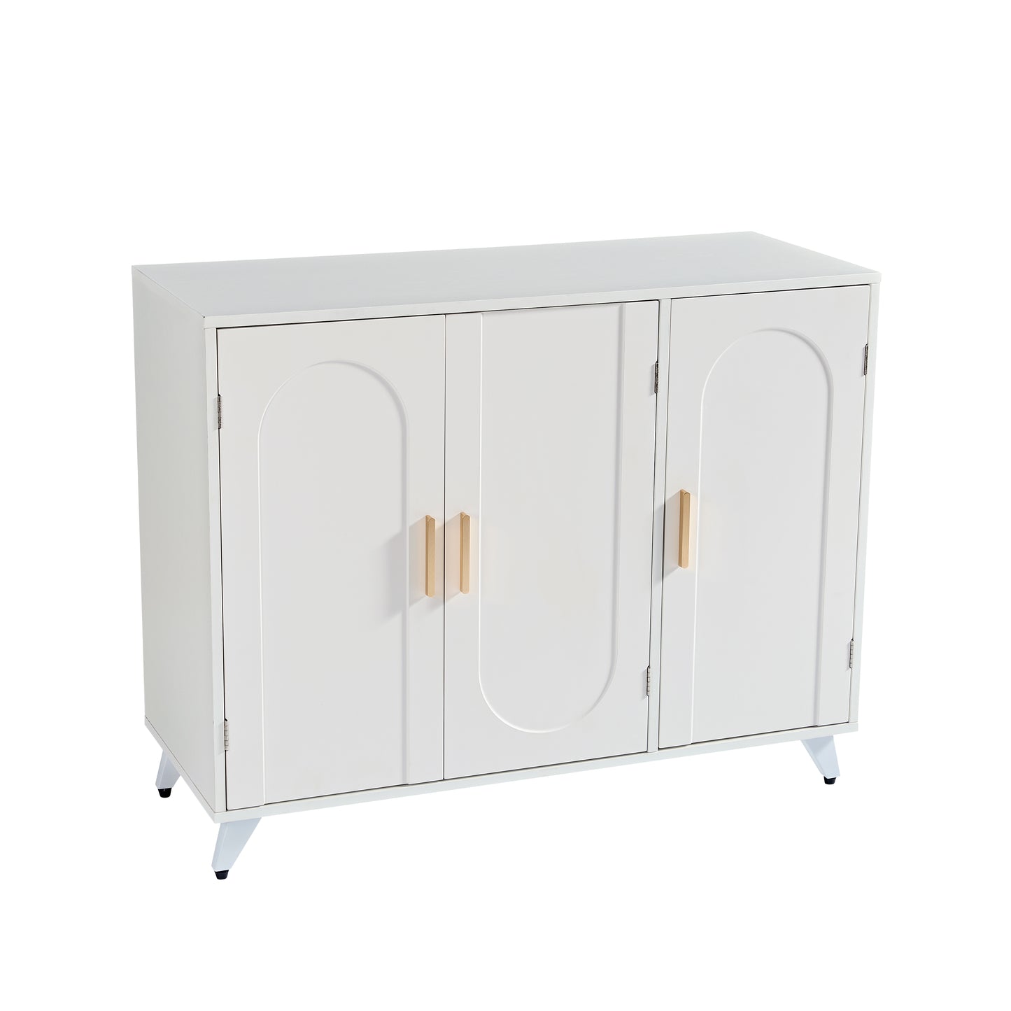 Sideboard Buffet Cabinet with 3 Doors and Removable Shelves, Ivory White Finish for Living and Dining Rooms