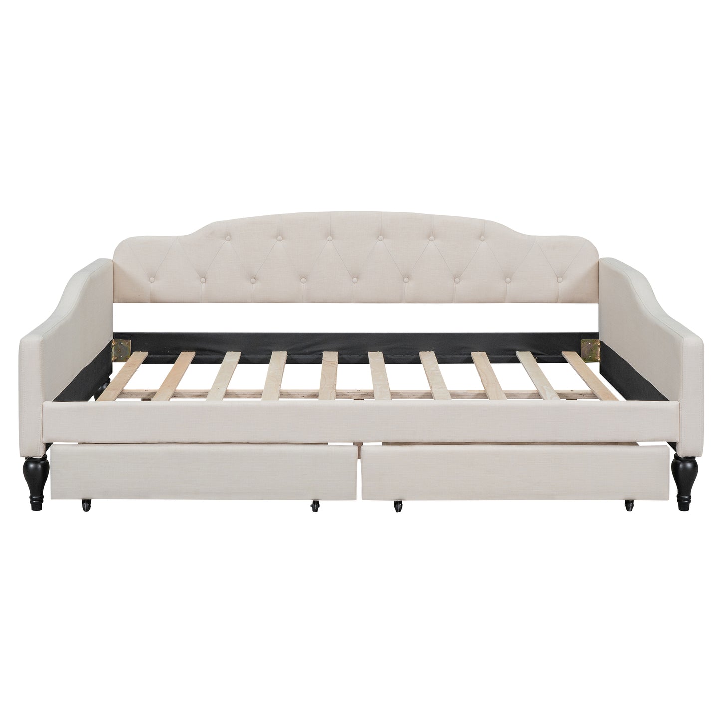 Full Size Upholstered Tufted Daybed with Two Drawers, Beige