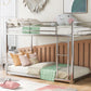 Twin over Twin Metal Bunk Bed, Low Bunk Bed with Ladder Silver