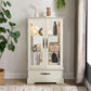 Light colored glass cabinet Curio display cabinet with adjustable glass frame, 2 doors and 1 drawer, including white light bulbs