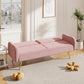 Pink Fabric Double Sofa with Split Backrest and Two Throw Pillows