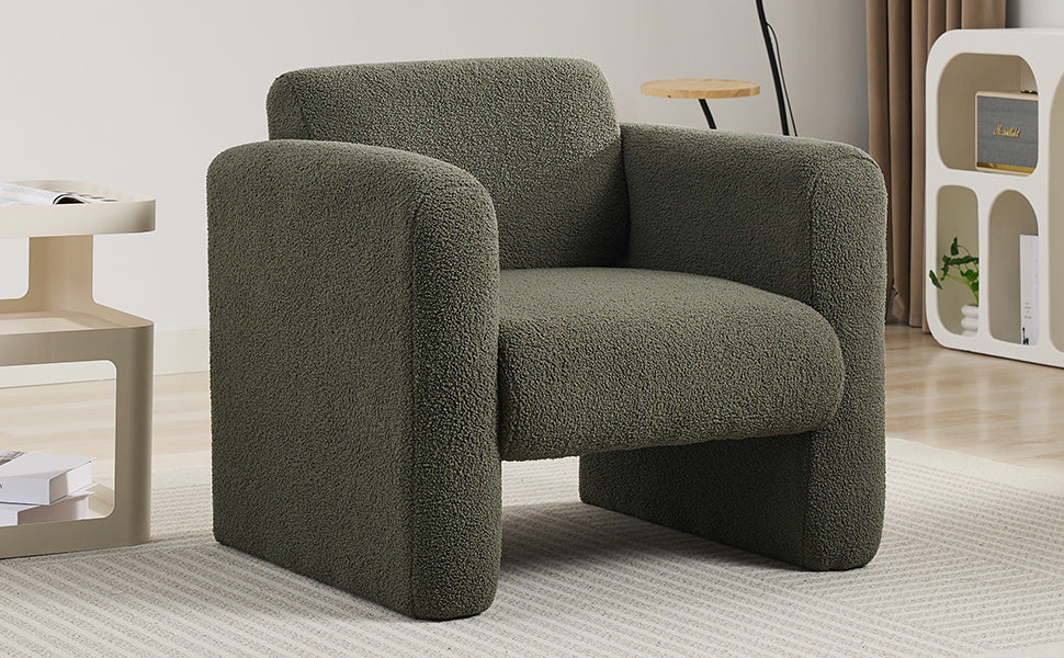 Modern Chair with Sheepskin Sherpa Fabric, Soft Cushion Armchair in Seaweed Green for Living Rooms