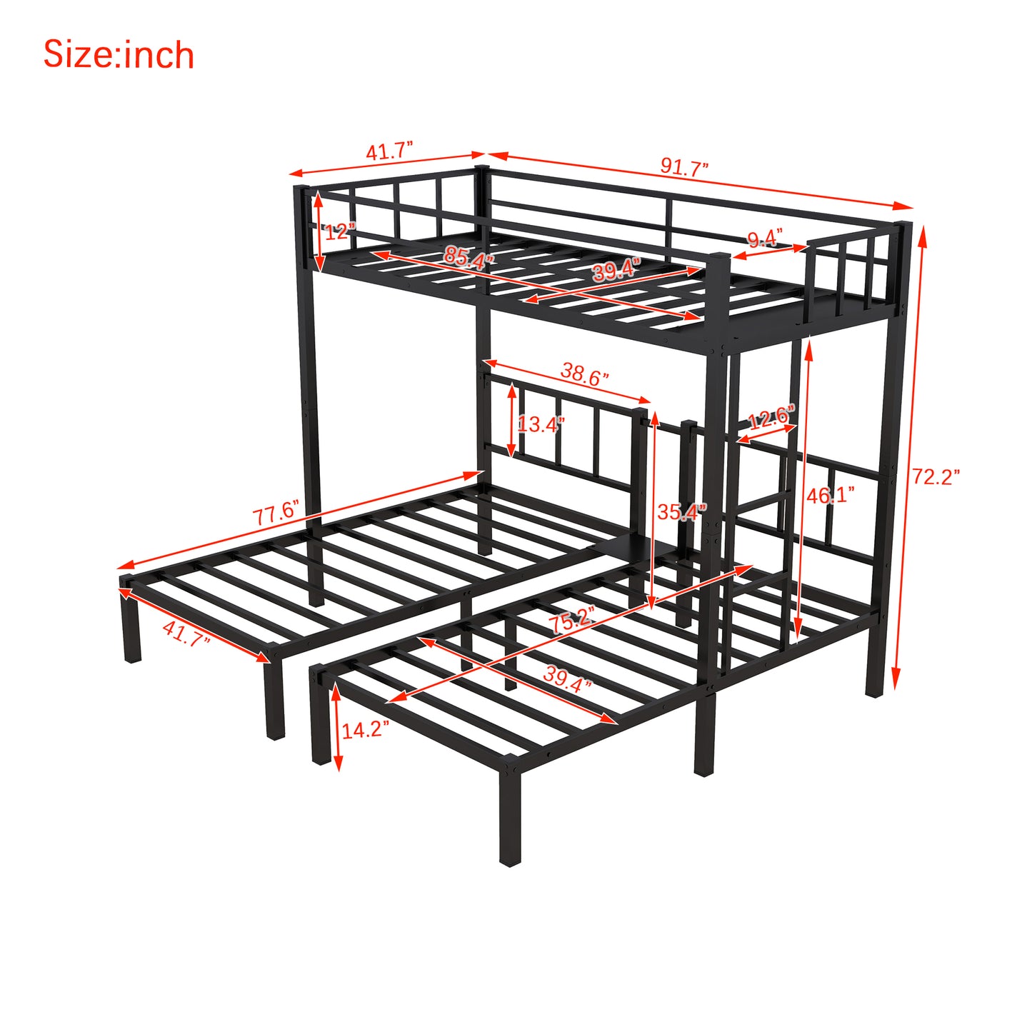 Twin over Twin & Twin Bunk Beds for 3, Twin XL over Twin & Twin Bunk Bed Metal Triple Bunk Bed, Black