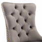 Tufted solid wood velvet cushioned dining chair, gold-plated stainless steel nail leg heads, 2 pieces in gray and gold